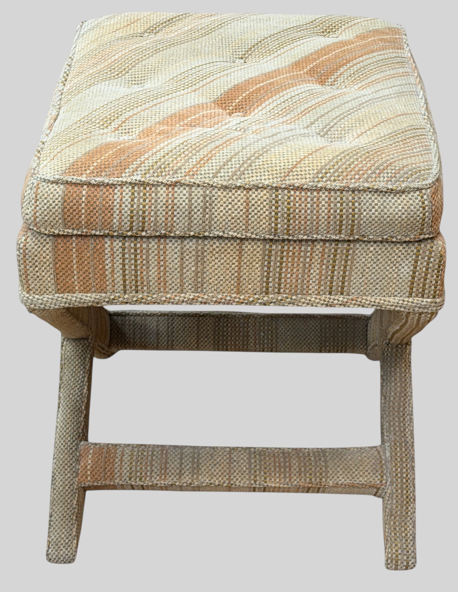 Pair Hollywood Regency Billy Baldwin Style Upholstered Stools - 4