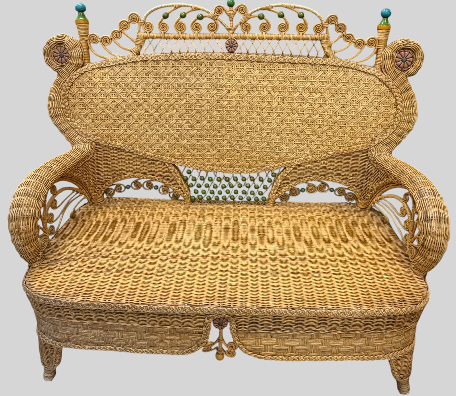 c1990 Mackenzie Childs Wicker Settee - 2