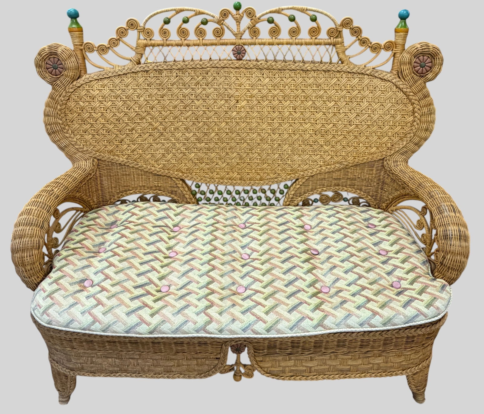 c1990 Mackenzie Childs Wicker Settee - 3