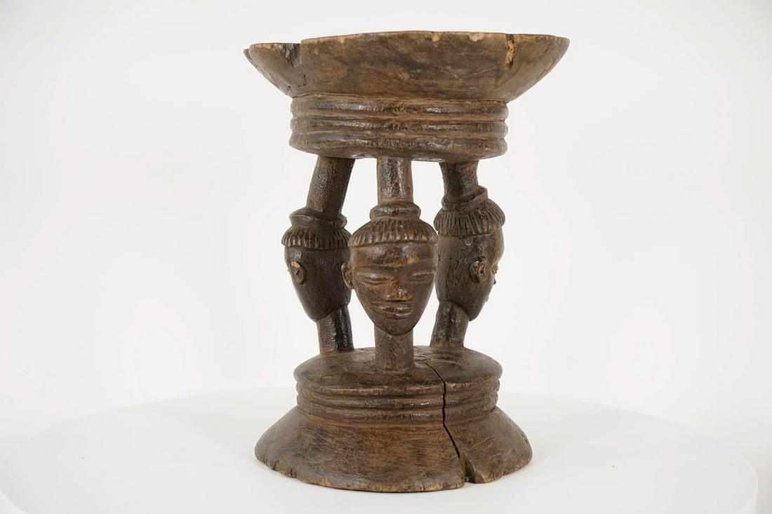Pende Stool with Three Faces - DR Congo - African Tribal Art Sculpture (1 of 8)
