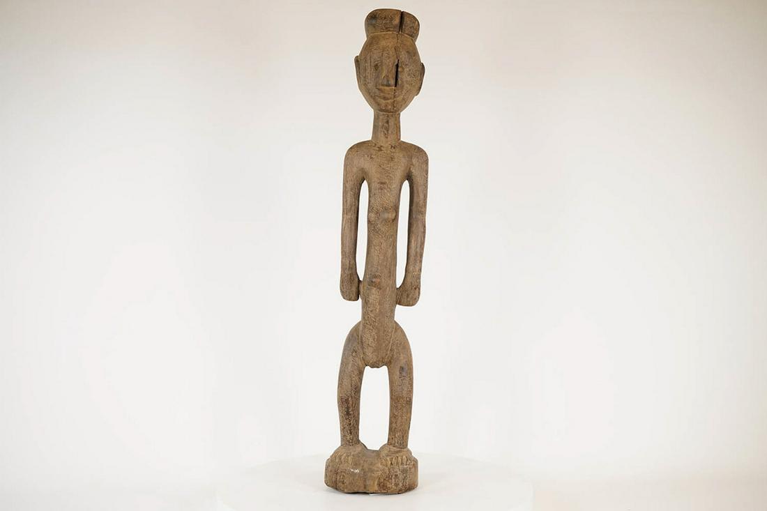 Cross River Statue from Nigeria - African Tribal Art Sculpture: Measurements (inches) & Weight (pounds) Height: 35.5" Width: 7" Depth: 6" Weight: 11 lbs A standing female figure with arms resting at her side.