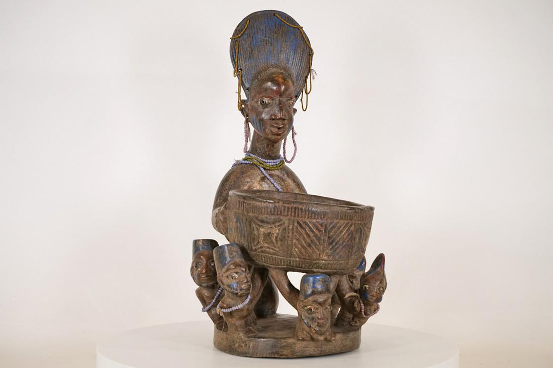 Yoruba Divination Container with Multiple Figures - Nigeria - African Tribal Art Sculpture (1 of 8)