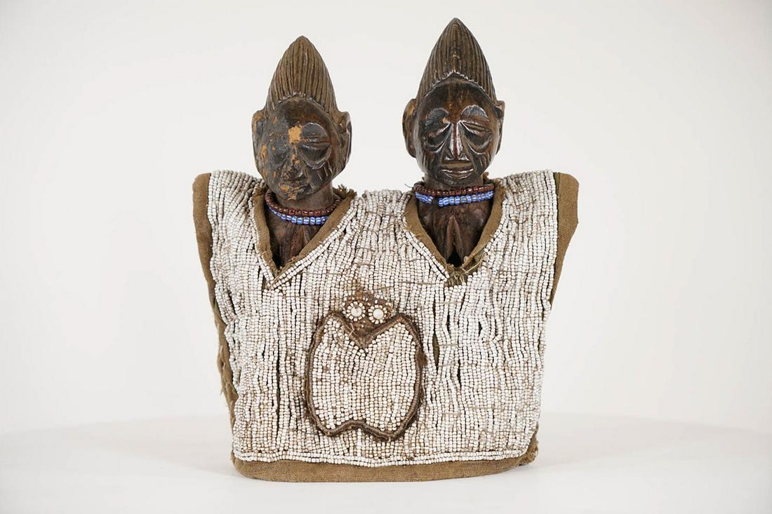 Yoruba Ibeji Pair with Beaded Costume from Nigeria - African Tribal Art Sculpture (1 of 10)
