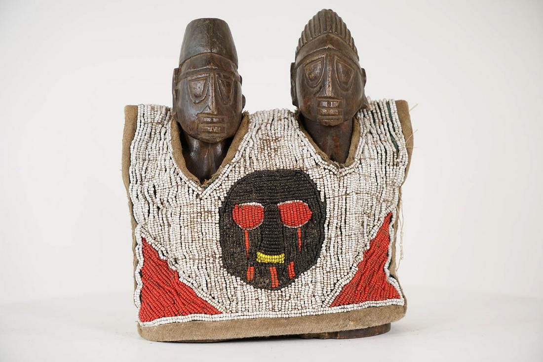 Yoruba Ibeji Pair with Beaded Costume from Nigeria - African Tribal Art Sculpture (1 of 10)