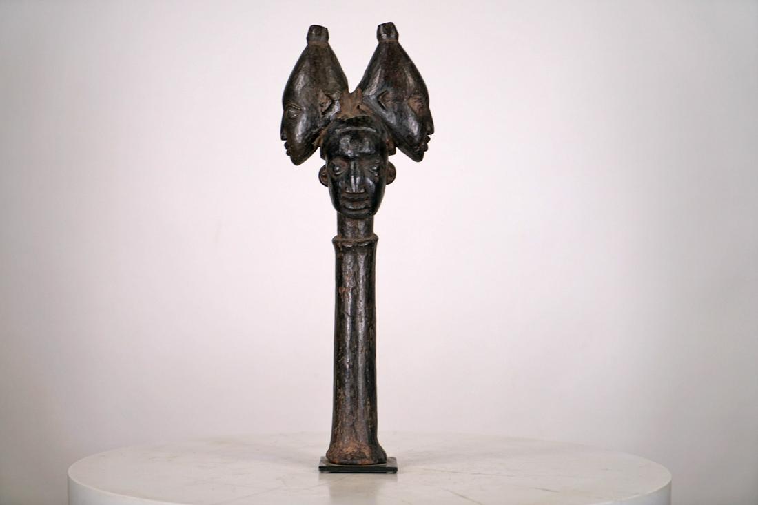 Yoruba Eshu Staff with Three Faces from Nigeria - African Tribal Art Sculpture (1 of 6)