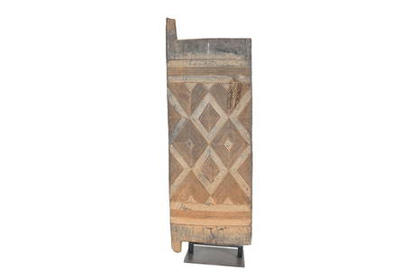 Igbo Door 60" from Nigeria on Stand - African Tribal Art: Height: 60" Width: 21.5" Depth: 12" Weight: 37.5 lbs This attractive Igbo door features beautiful geometric designs and carved striations and is attached to a custom metal base. This is an