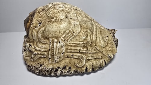 PRE COLUMBIAN MAYAN SNAIL TRUMPET WITH CEREMONIAL GLYPHS