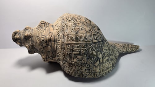 PRE COLUMBIAN HIGE MIXTEC CEREMONIAL SNAIL TRUMPET