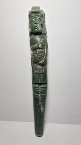 PRE COLUMBIAN MAYAN JADE DUALITY SHAMAN SCEPTER WITH DECAPITATED SECRIFICIAL HEAD