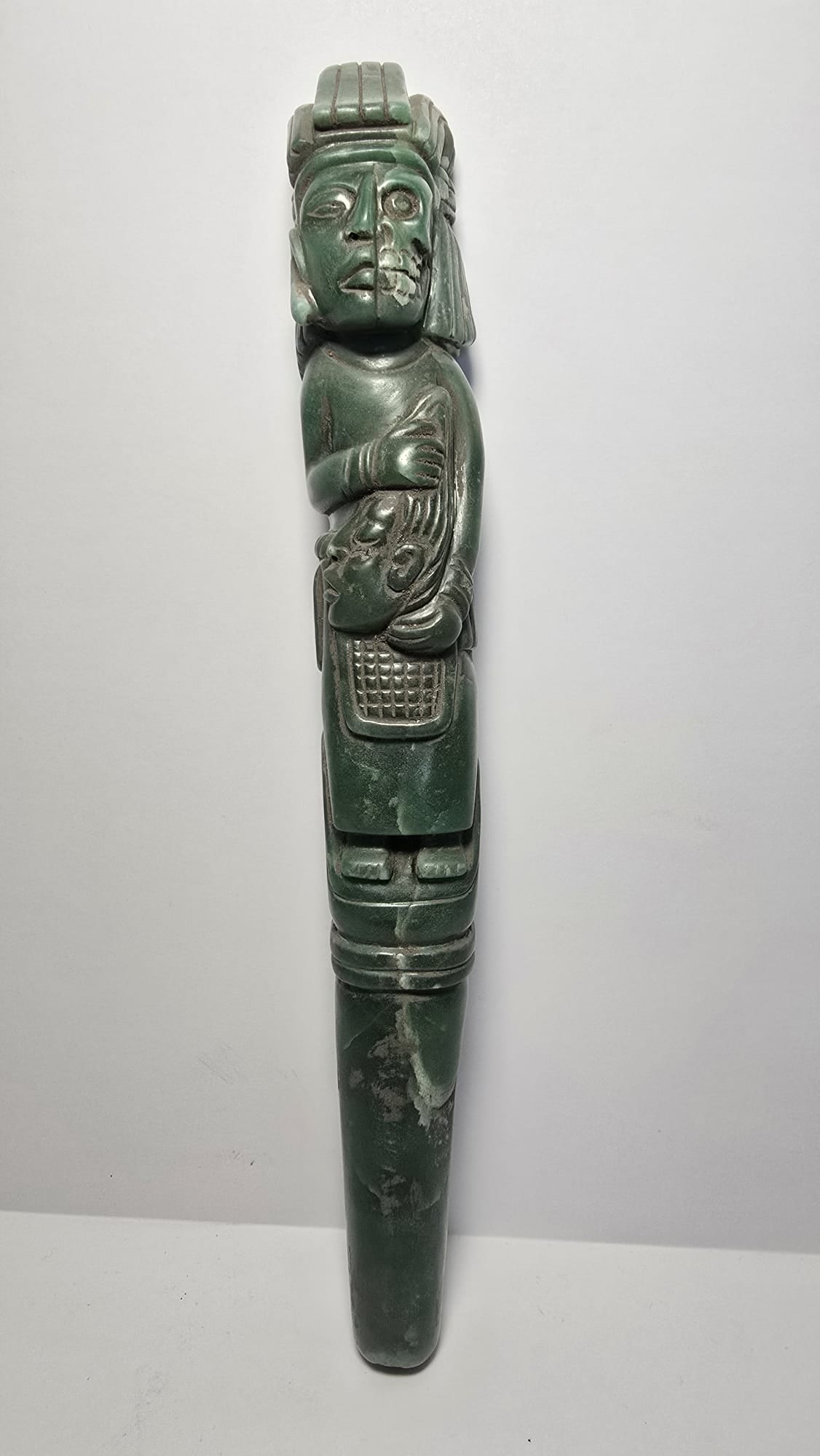 PRE COLUMBIAN MAYAN JADE DUALITY SHAMAN SCEPTER WITH DECAPITATED SECRIFICIAL HEAD (1 of 12)