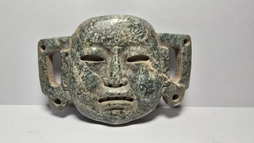 PRE COLUMBIAN OLMEC SERPENTINE FACE PENDANT