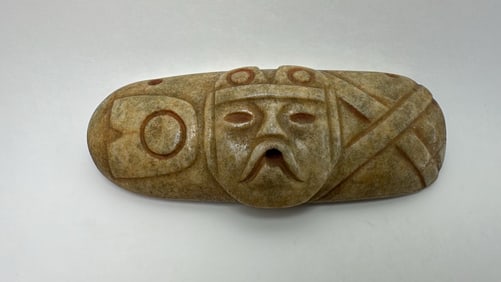 PRE COLUMBIAN OLMEC  JADE CEREMONIAL SPOON WITH JAGUAR