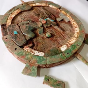 RARE AND EXCEPTIONAL PRE COLUMBIAN MAYAN DIGNATARY MIRROR MADE OF PYRITE,JADE,WOOD, AND SHELL
