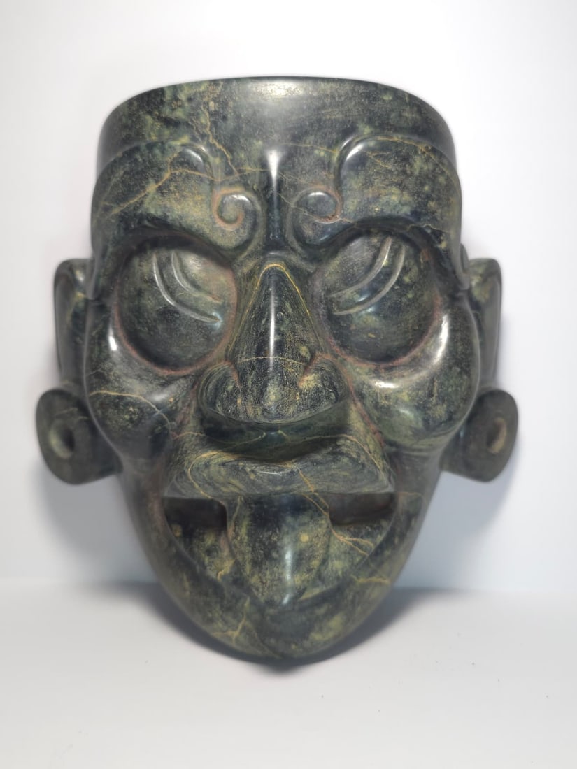 PRE COLUMBIAN MAYAN SERPENTINE CHAAC GOD MASK