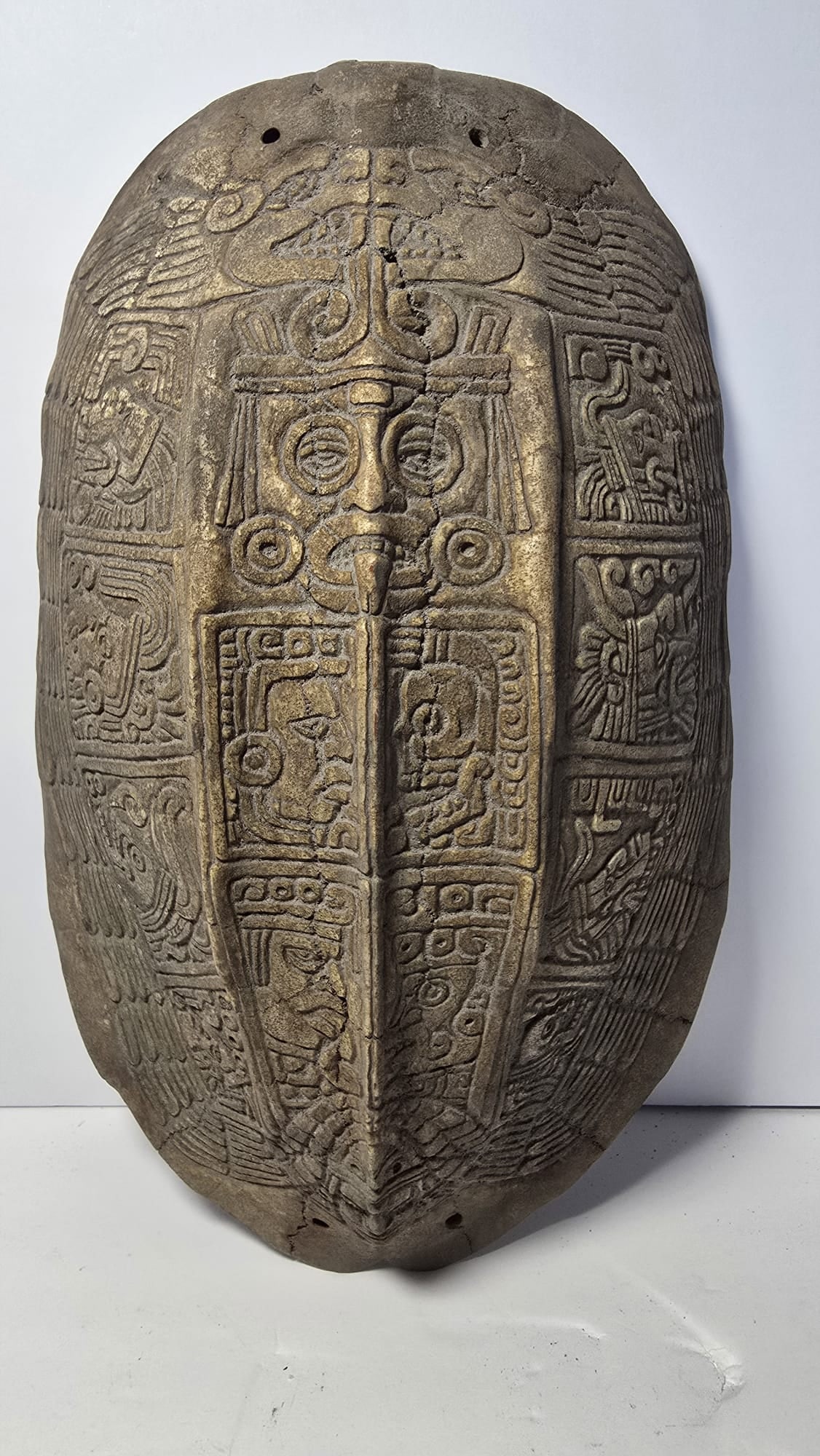PRE-COLUMBIAN AZTEC TURTLE SHELL “CODEX TYPE” CARVING WITH TLALOC AND MULTIPLE DEITIES (1 of 7)