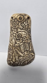 PRE-COLUMBIAN AZTEC BONE PENDANT “CODEX TYPE” WITH MICTLANTECUHTLI