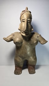 PRE-COLUMBIAN AMECA TERRACOTTA STANDING WOMAN FIGURE