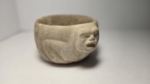 PRE-COLUMBIAN MAYAN ONYX MONKEY CEREMONIAL CONTAINER