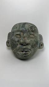 PRE-COLUMBIAN AZTEC JADE XIPE TOTEC FUNERARY MASK WITH GLYPH ON REVERSE