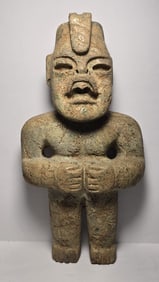 RARE PRE-COLUMBIAN OLMECA STONE STANDING JAGUAR TRANSFORMATION FIGURE