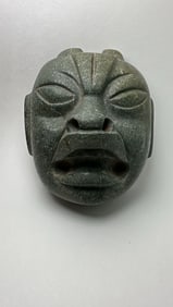 RARE PRE-COLUMBIAN OLMECA SERPENTINE JAGUAR TRANSFORMATION PECTORAL MASK