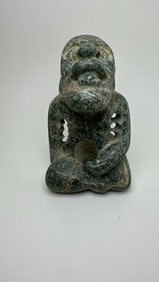 PRE-COLUMBIAN MAYAN SERPENTINE CHAAC GOD SITTING FIGURE