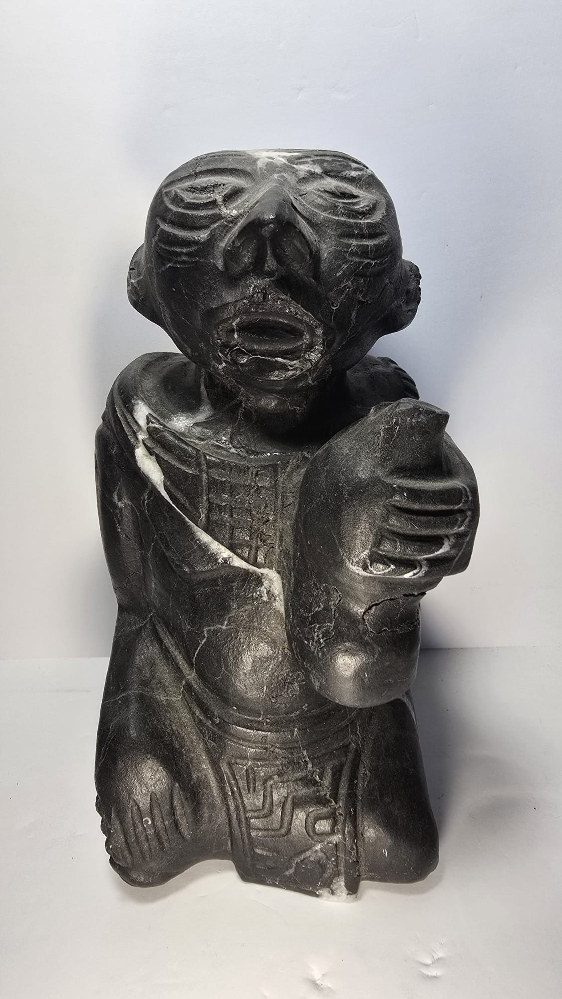 RARE PRE-COLUMBIAN TOLTEC BLACK STONE DRUNK MAN FIGURE (PULQUE RITUAL) (1 of 10)