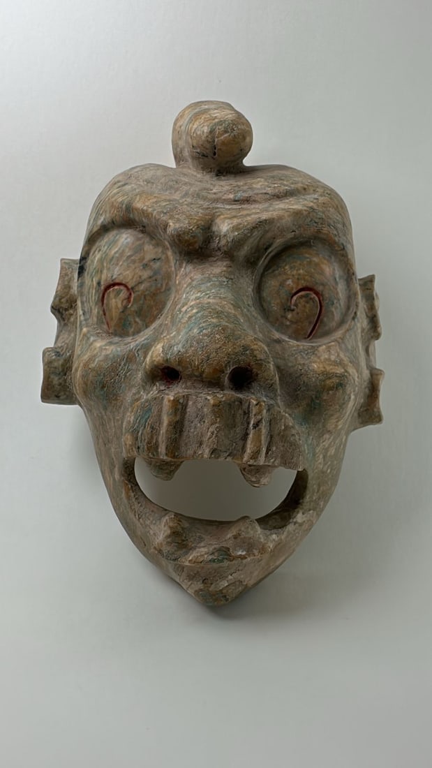 PRE-COLUMBIAN MAYAN STONE CHAAC GOD PECTORAL PENDANT MASK (1 of 7)