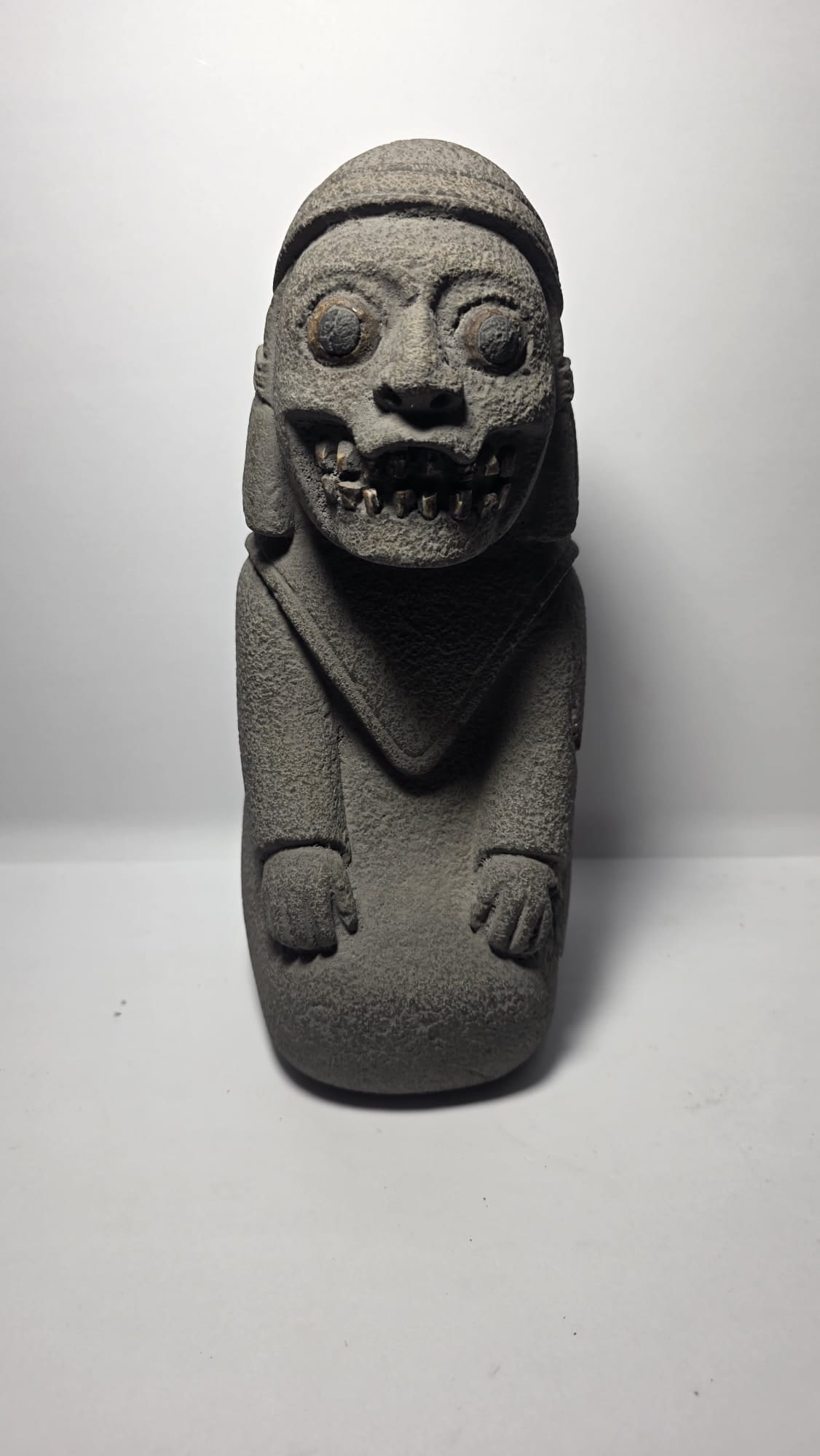 RARE PRE-COLUMBIAN AZTEC BASALT MICLANCIHUATL GODDESS OF DEATH SITTING FIGURE (1 of 8)