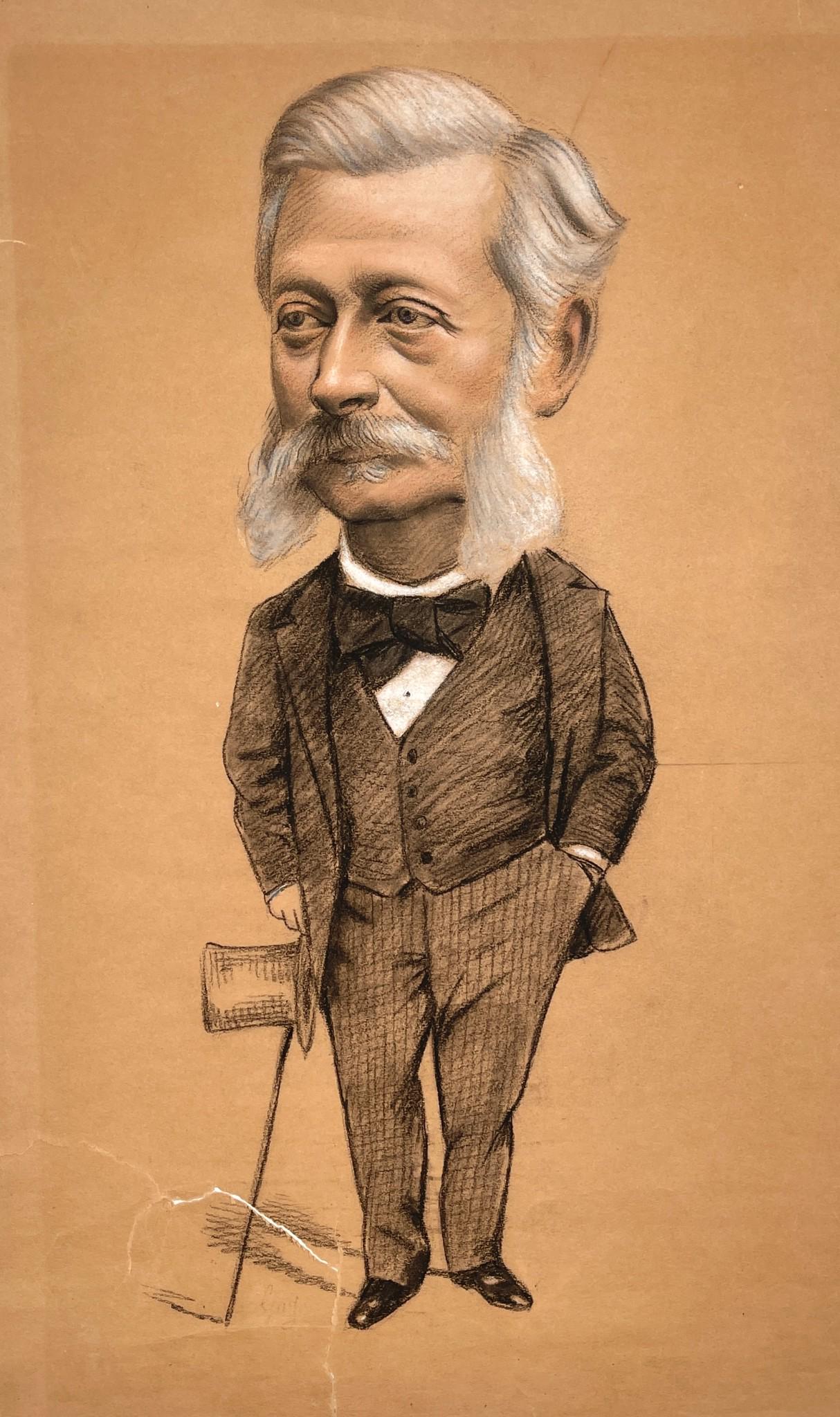 Antique Pencil Drawing - Caricature Portrait Genelman Man - 19th Century (1 of 2)