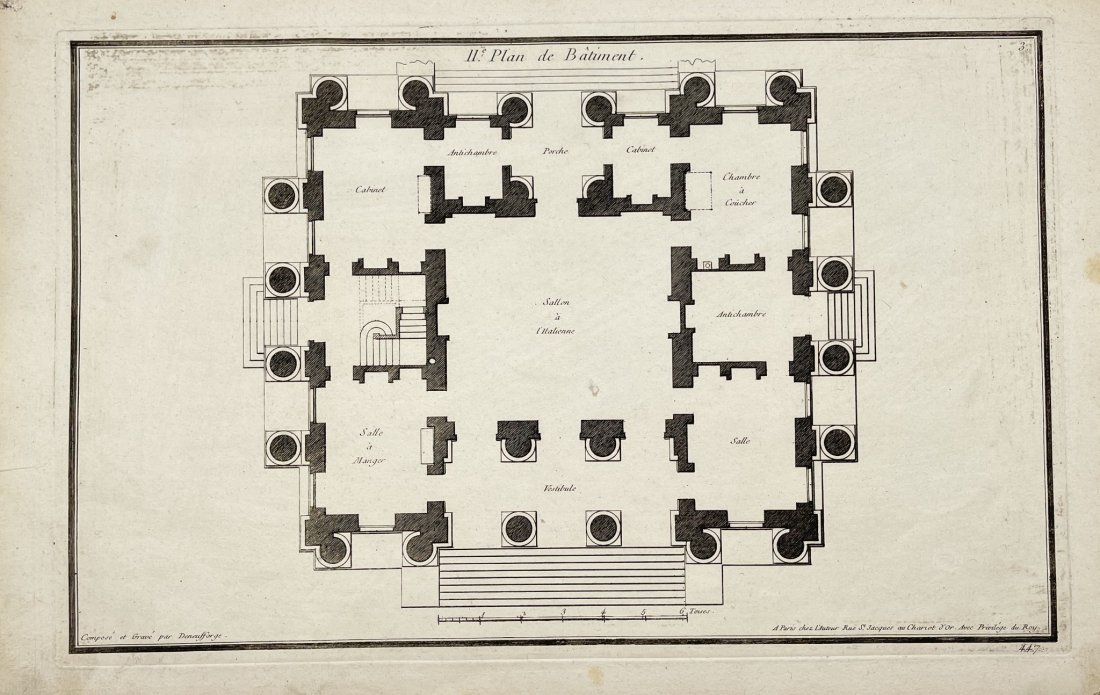 Antique Architectural Print - Building Plan - Neufforge - Paris, France (1 of 2)