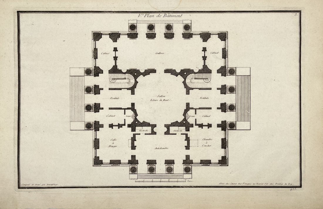 Antique Architectural Print - Building Plan V - Neufforge - Paris, France (1 of 2)