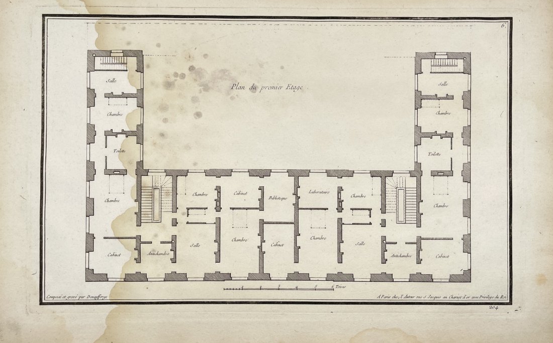 Antique Architectural Print - First Floor Plan VI - Neufforge - Paris, France (1 of 2)