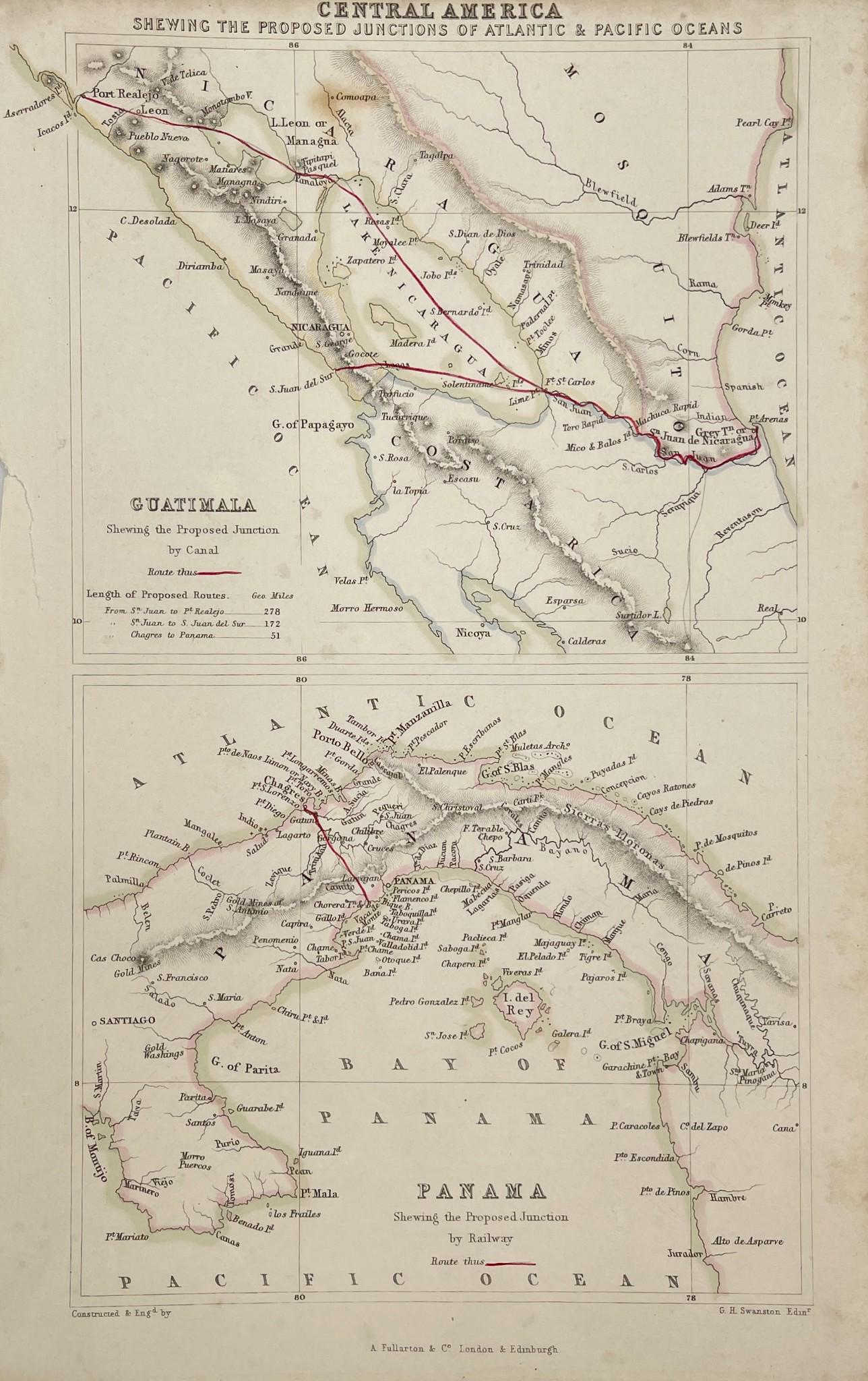 Antique Map of Central America - Map of America - Guatemala - Panama - Swanston: Interesting antique map from â€˜A Gazetteer of the World or Dictionary of Geographical Knowledgeâ€™ by A. Fullarton & Co. Technique: Hand colored steel engraving. Date: 1858. Artist: George H
