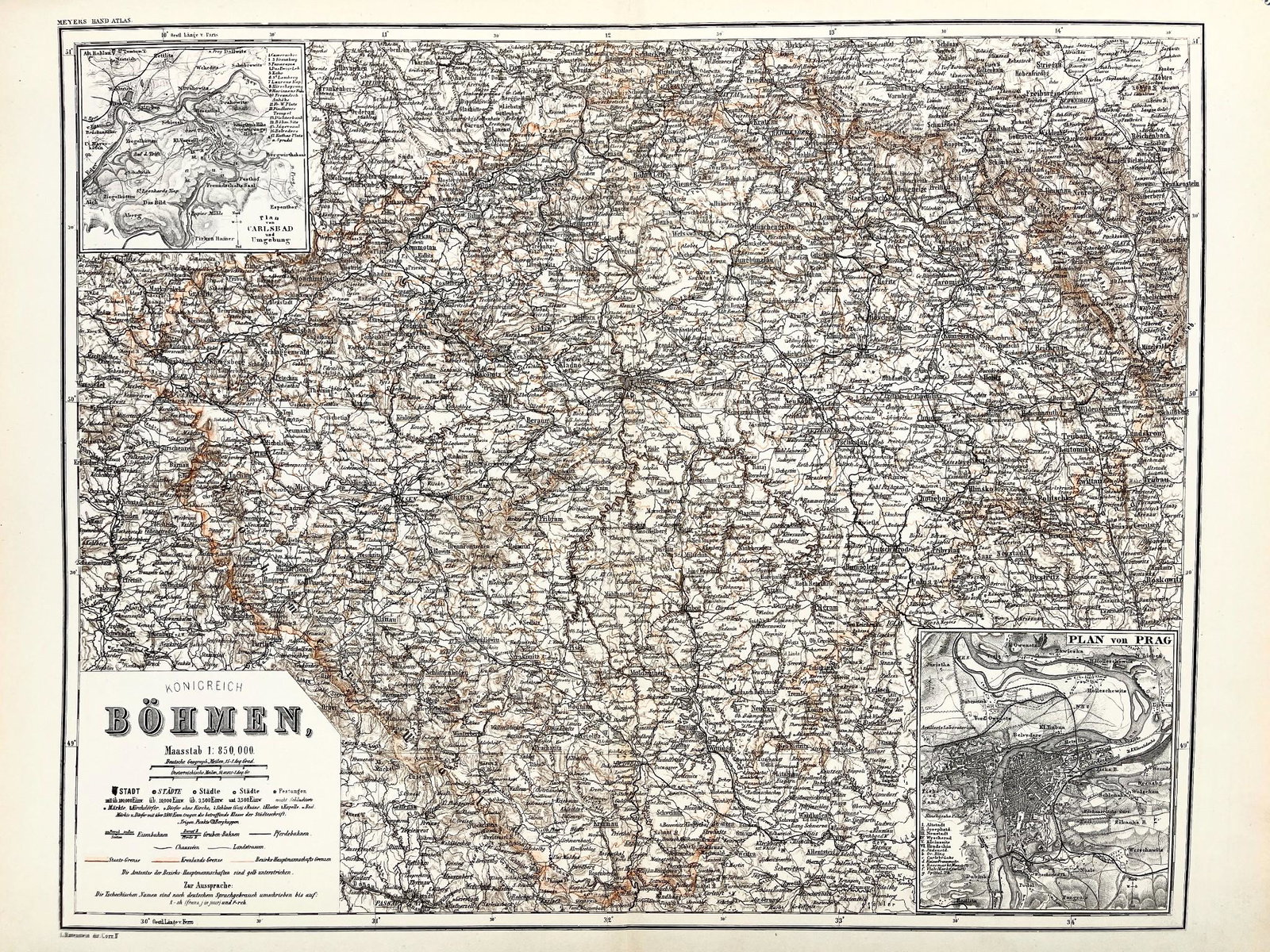 Original Antique Map - Konicreich Bohmen - Map of Bohmen - Prague - Carlsbad (1 of 2)