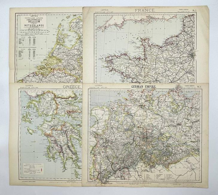 Antique Map Print - France - Belgium - German Empire - Greece (1 of 1)