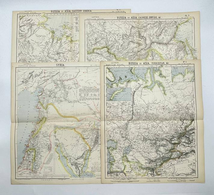 Antique Map Print - Russia in Asia - Syria - Turkestan: Set of 4 Map Prints. Antique lithographic map originates from "Letts's Popular Atlas", being a series of maps delineating the whole surface of the globe, with many special and original features; and a