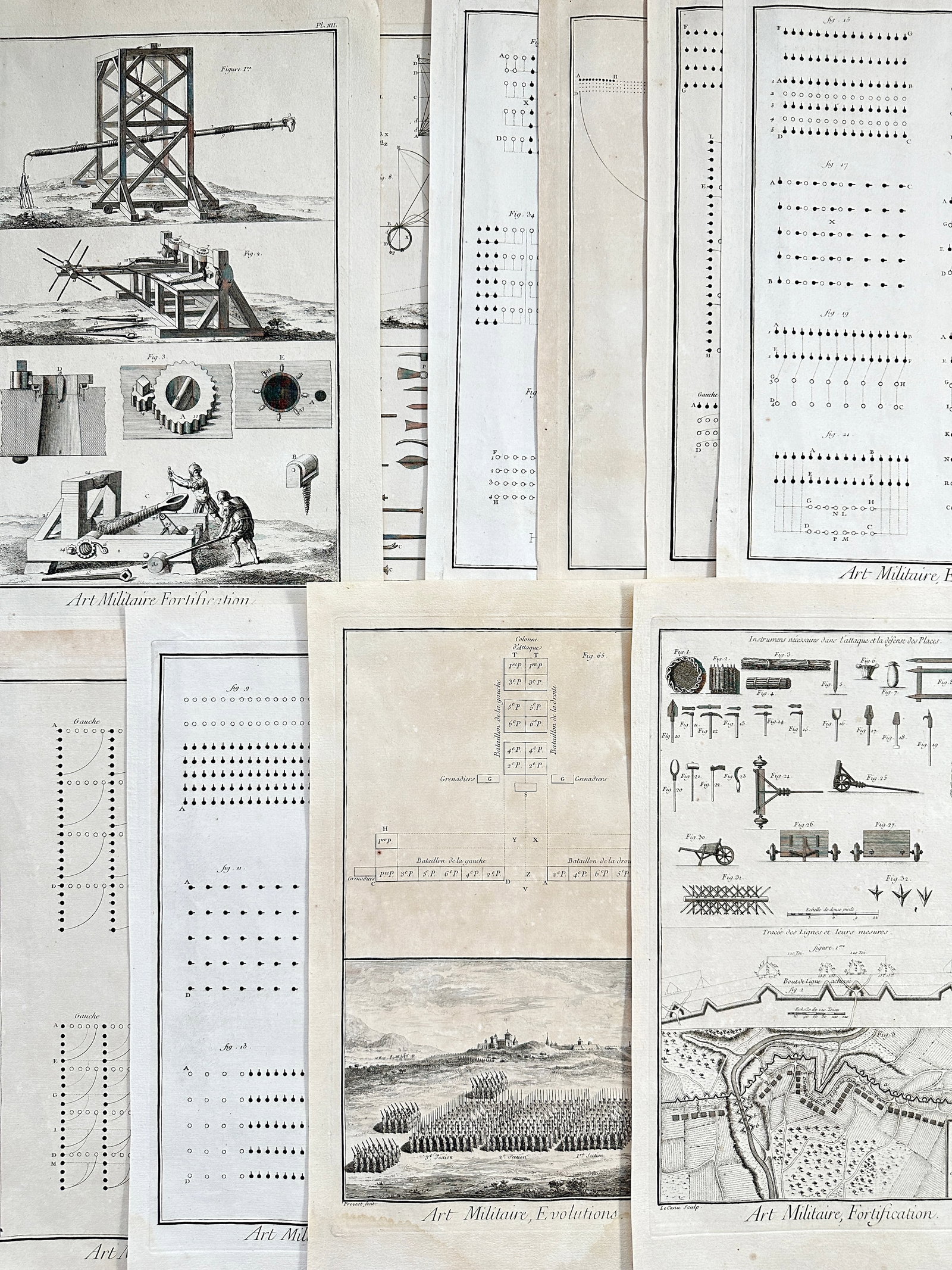 Denis Diderot (1713 - 1784) & Jean Le Rond d’Alembert (1717 - 1783) - Set of 10 Military Prints -: This engravings is from Denis Diderot & Jean Le Rond D'Alembert’s work ”Receuil de planches sur les scienses, les arts liberaux et les mechaniques" published in Paris by Briasson in 1762, is a