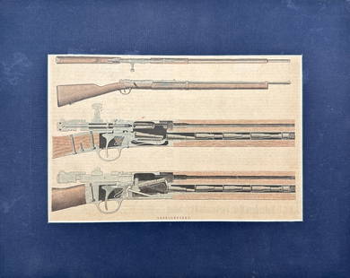 Historical Weapon Print - Cross-Section of Lebel Rifle: 1889 - Les annales politiques et: This hand-coloured print shows a cross-section of the Lebel rifle, meticulously detailed, as featured in "Les annales politiques et littéraires" from 1889. Published during a significant era of