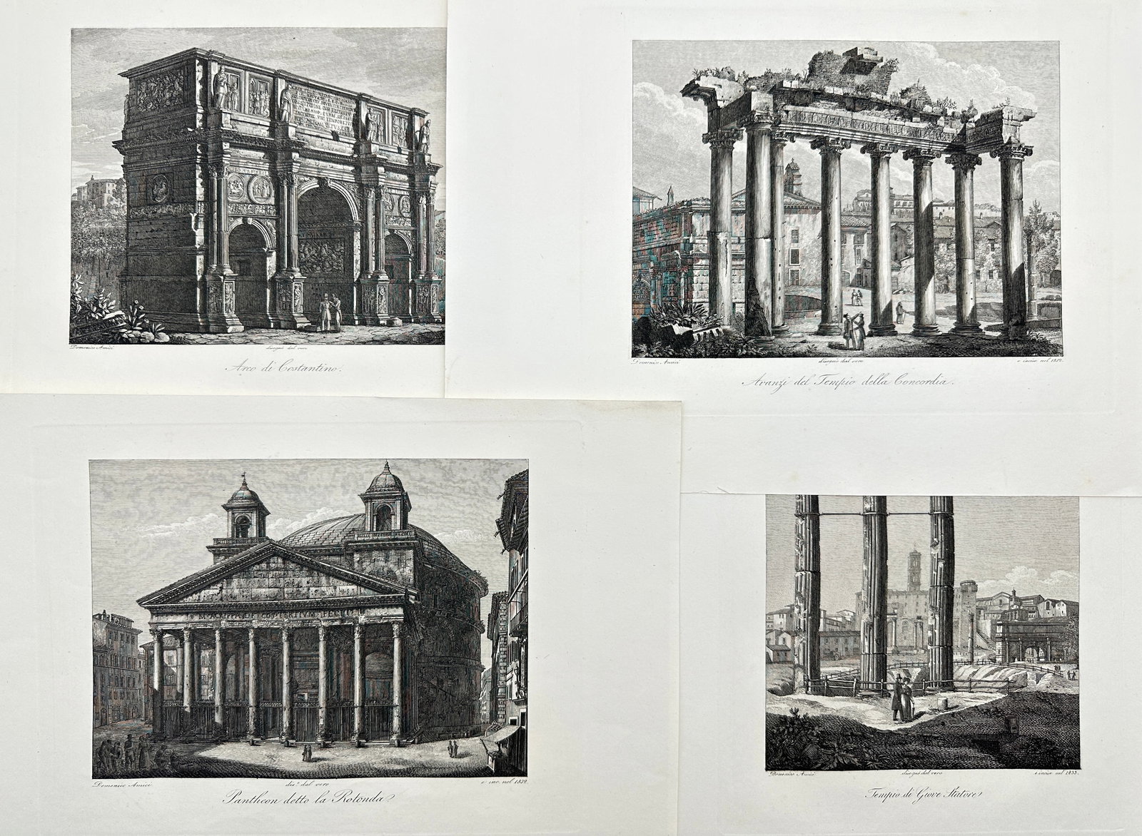 Domenico Amici - Set of 4 prints - Tempio di Giove Statore - Arco di Costantino in Rome, Italy (1 of 5)