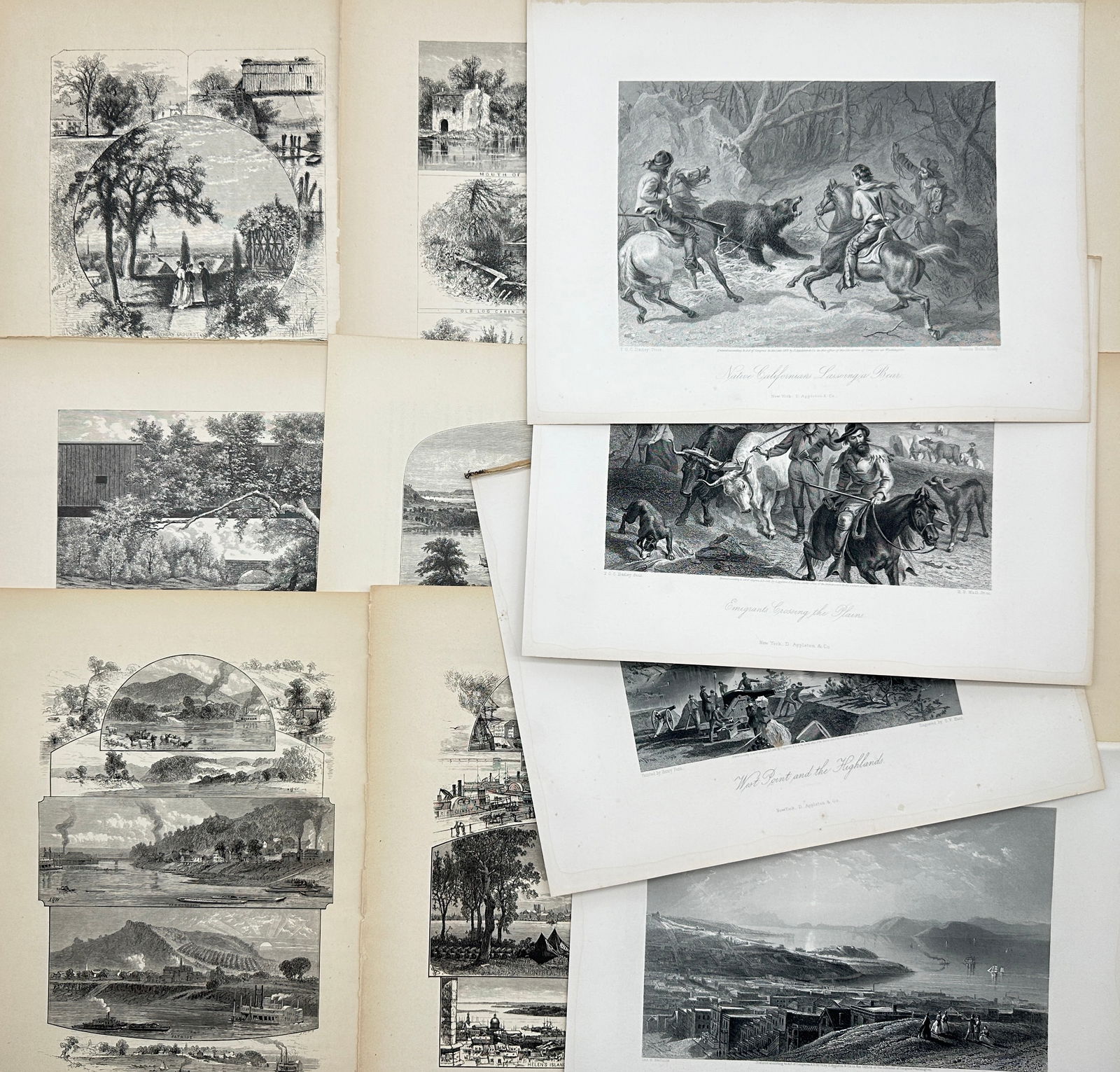 William H. Bartlett - Set of 12 views of America - Golden Gate from Telegraph Hill - West Point and (1 of 4)