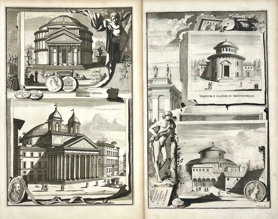 Jan Goeree (1670-1731) - Set av 2 Architecture Engravings - Pantheon in Rome: This engravings is from Jan Goeree's work” Beschryving van Oud en Nieuw Rome” (Description of Ancient and New Rome), published in Netherlands in 1704. This work is an illustrated descripti