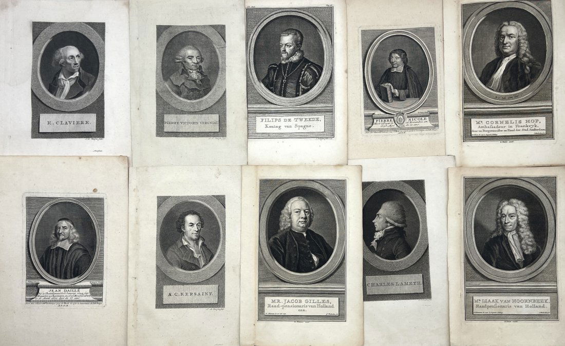 Lot of 10 Portraits - E. Claviere / Jean Daille / Filips de Tweede / Pierre Nicole - Spain, Holland (1 of 2)