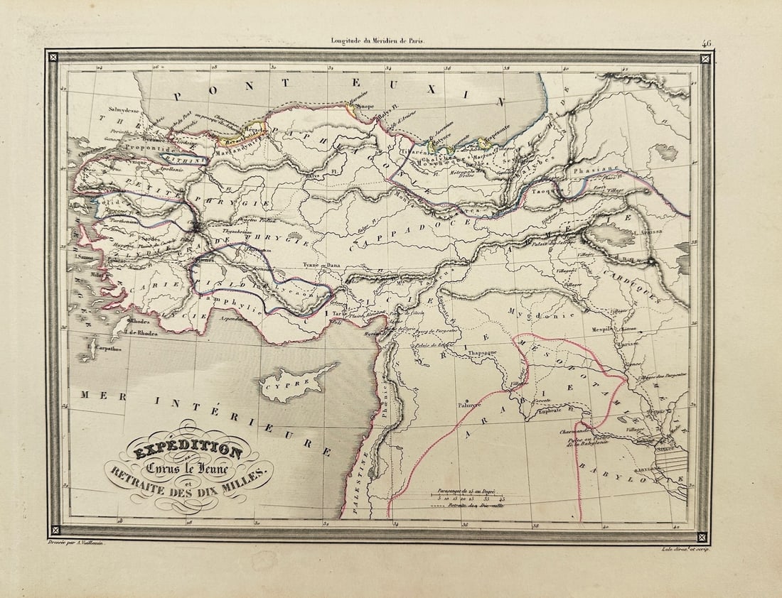 Felix Delamarche - Original Antique Map - Expedition of Cyrus the Young: "Expedition of Cyrus the Young" — This hand-coloured map is from Felix Delamarche’s Universal Atlas of Ancient and Modern Geography for Residential Schools. The work was published in France in 183