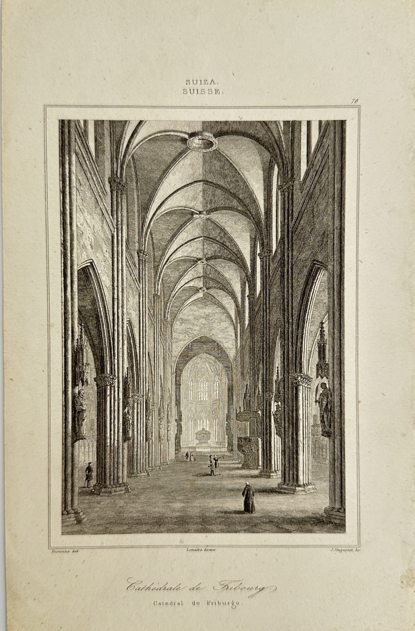 Joseph Mayer - Old print - Cathedral of Fribourg Switzerland – A 19th Century: "Meyer's Universum" — This lovely steel engraving is from Friedrich Hofmann and Joseph Meyer’s Meyer's Universum. The work was published by Joseph Meyer in Gotha between 1833 and 1861. Joseph Meye