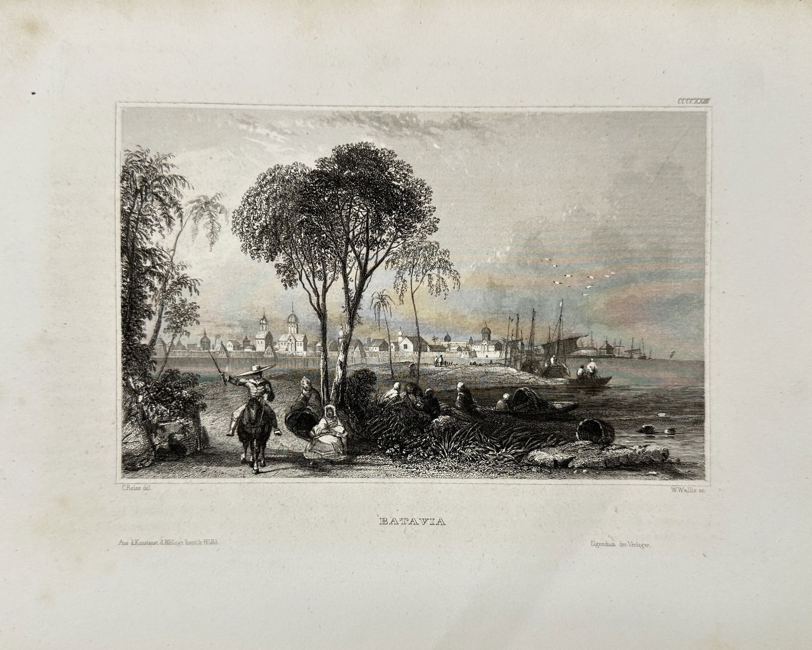 Joseph Mayer - Old print - Exotic Batavia - Glimpse of the East - 19th Century: "Meyer's Universum" — This lovely steel engraving is from Friedrich Hofmann and Joseph Meyer’s Meyer's Universum. The work was published by Joseph Meyer in Gotha between 1833 and 1861. Joseph Meye