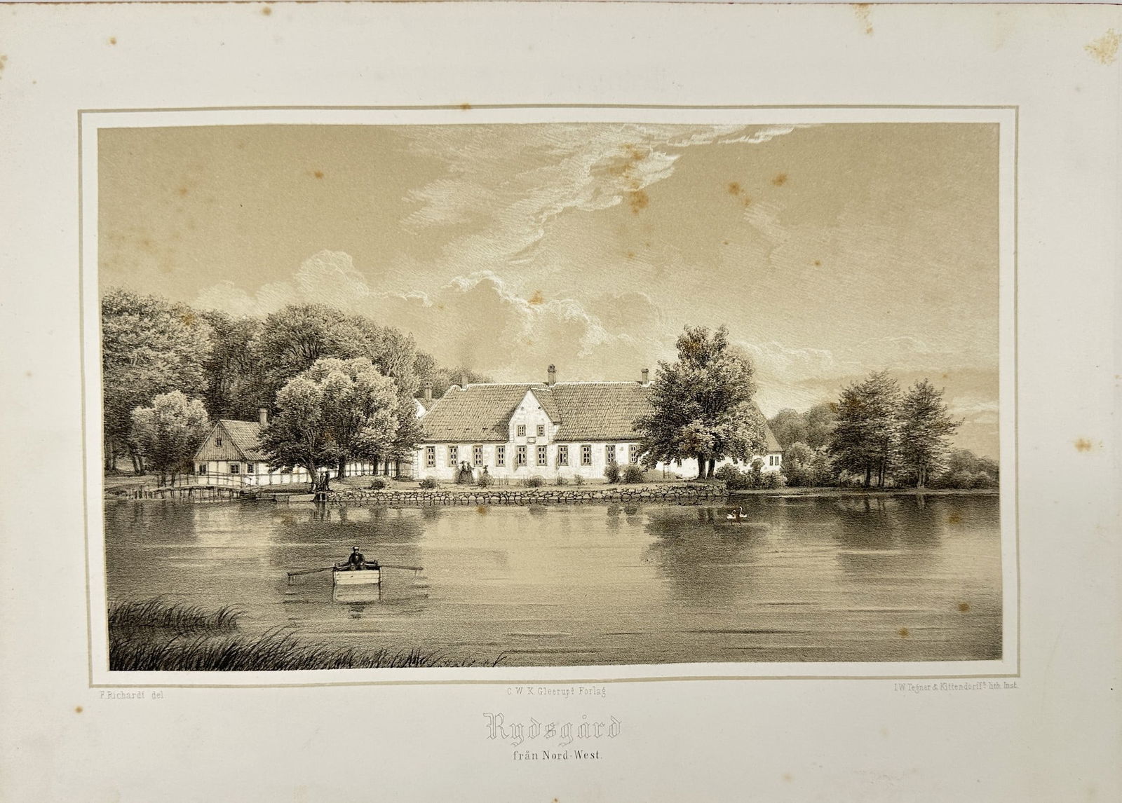 Richardt Ferdinand - Old Lithograph Print - View of Rydsgård slott - Europe 1863 (1 of 2)