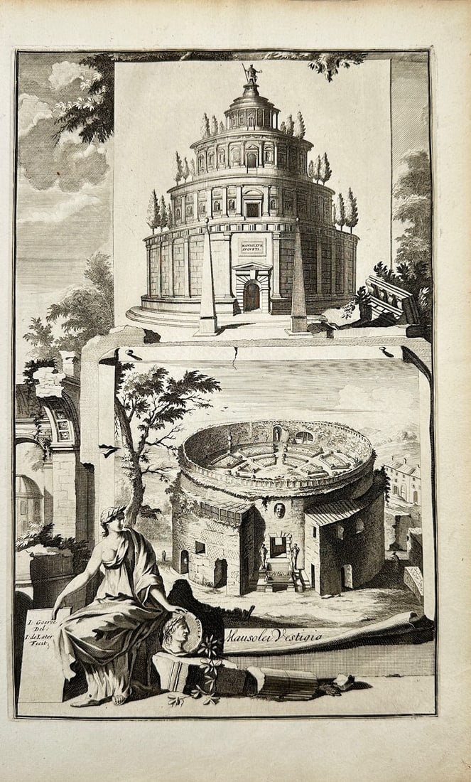 Friedrich Jan Georee - Antique Engraving - View of the Ruins - Rome: "A Reconstruction of the Mausoleum of Augustus, View of the Ruins" — This beautiful original engraving is from Friedrich Jan Georee’s Beschryving van oud en nieuw Rome (Description of Ancient and