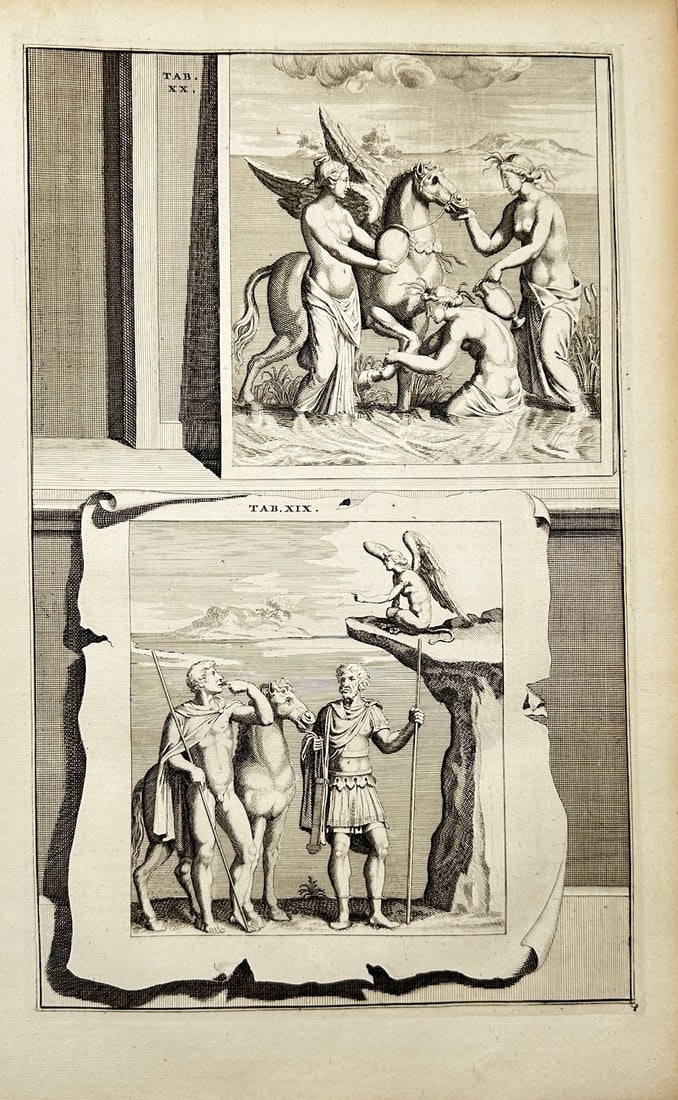 Friedrich Jan Georee - Antique Engraving - Pegasus and the Nymphs, Oedipus and the Sphinx (1 of 2)