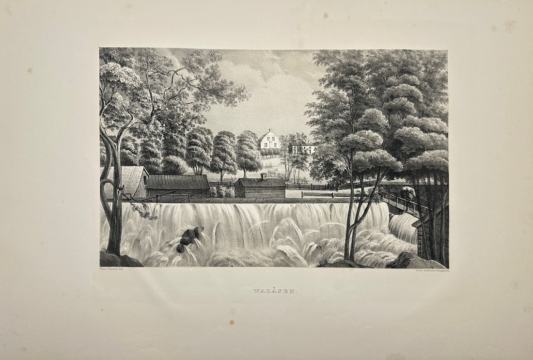 Ulrik Thersner - Antique Engraving - View of Walasen in Sweden: "View of Walasen" — This beautiful antique engraving by Ulrik Thersner originates from the work Fordna och närvarande Sverige (La Suède ancienne et moderne), published in Stockholm between 1828 an